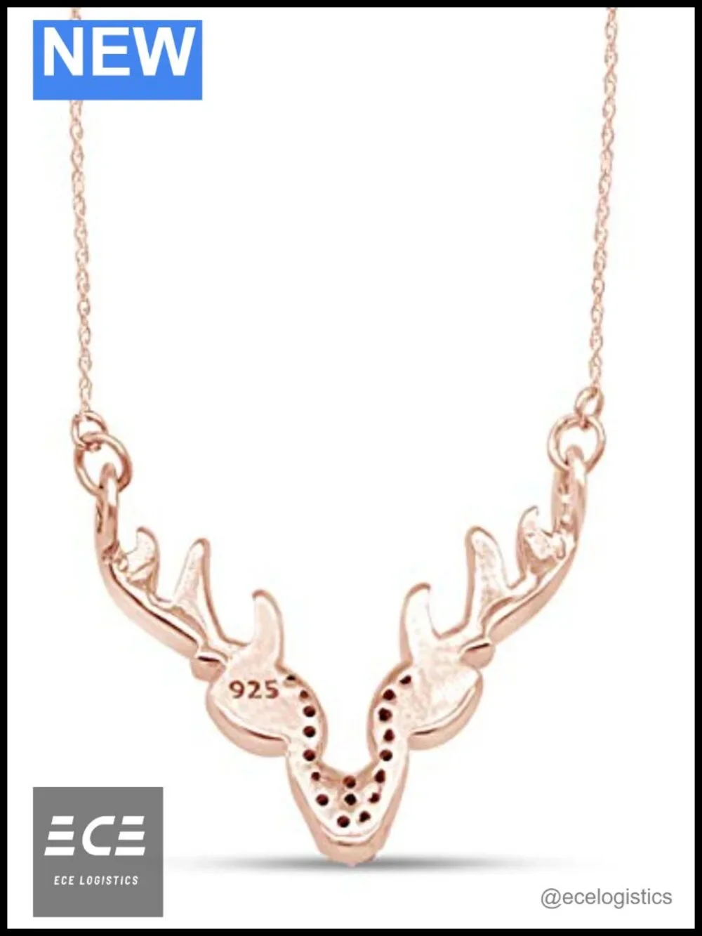 14K Rose Gold Over Sterling Silver Deer Antler Pendant Necklace with Lab Grown